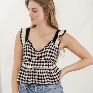 Saltwater Luxe Crochet Knit Trina Top Tie Back Ruffle Strap Peplum XS